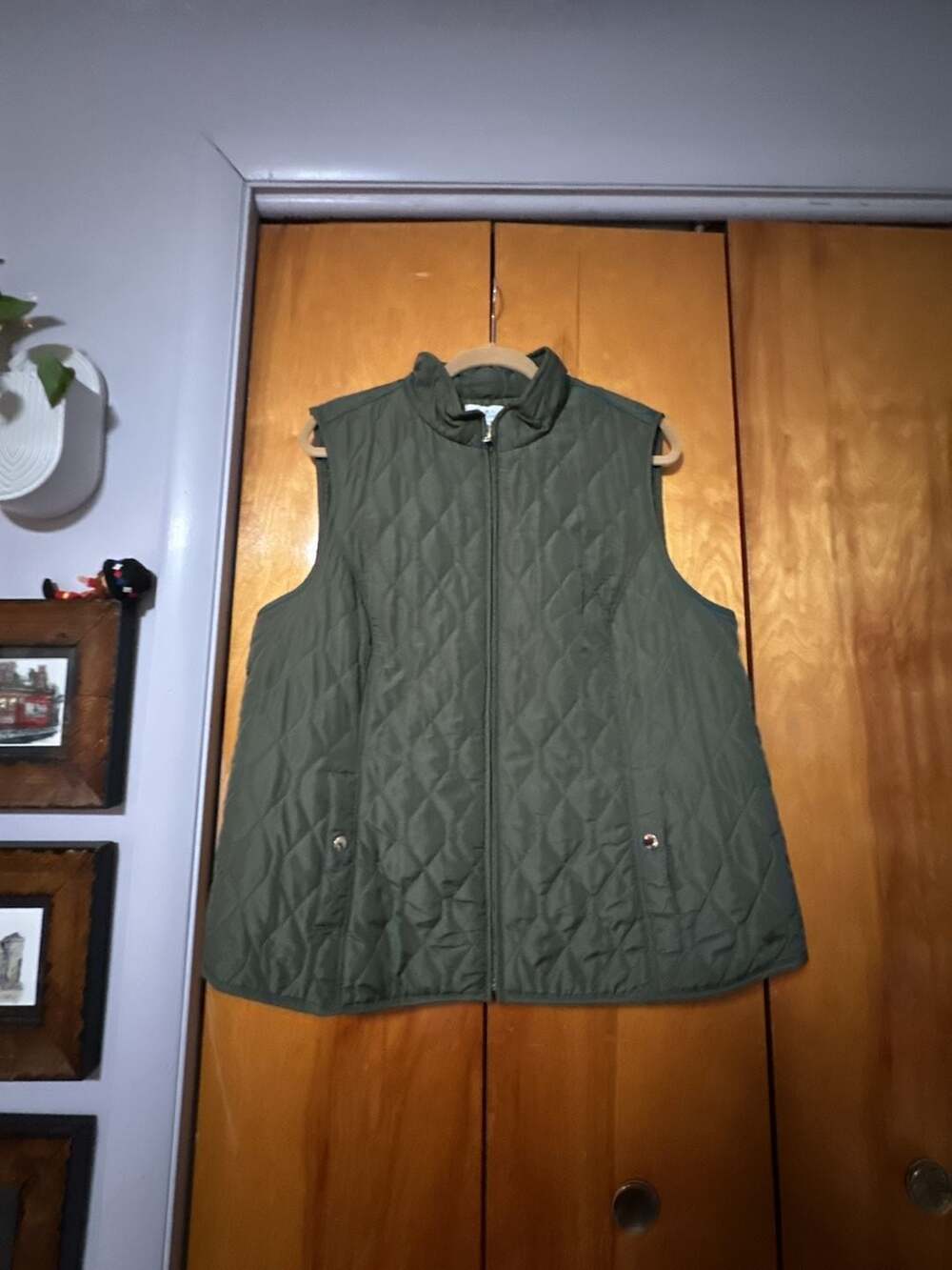 Croft & Barrow Quilted Vest Size XXL Olive Green Full Zip Pockets